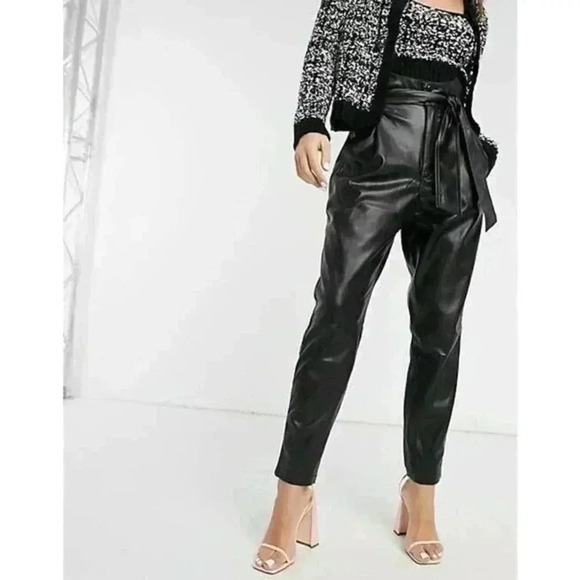 BB Dakota PU high waist belted Faux Leather trouser Pants Size 2 - Picture 1 of 14